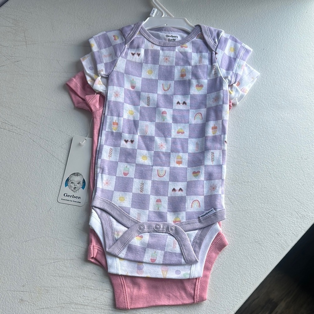 Gerber Baby Bodysuits - Lavender Checkered and Pink new